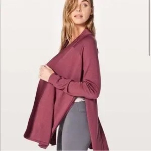 LULULEMON BLISSFUL ZEN MERINO WOOL SIDE SLIT SWEATER CARDIGAN MERLOT/ROSE Size 6 - Picture 3 of 9